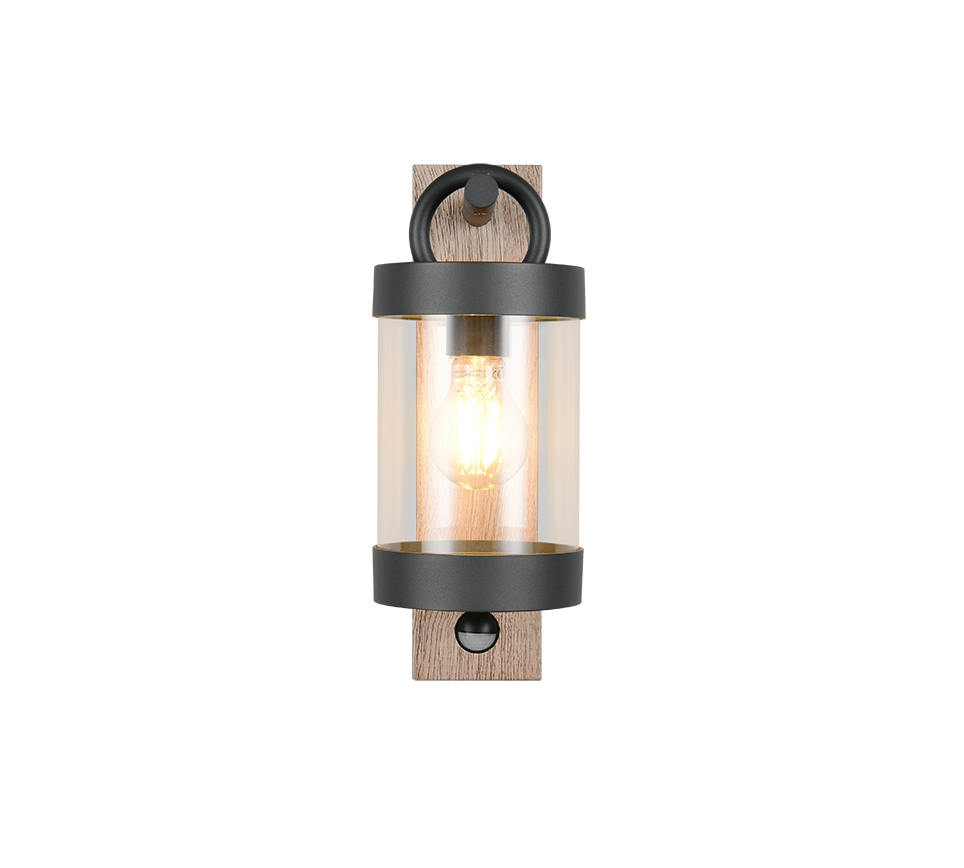 Sambesi wall lamp E27 anthracite/wood motion sensor — 204169135