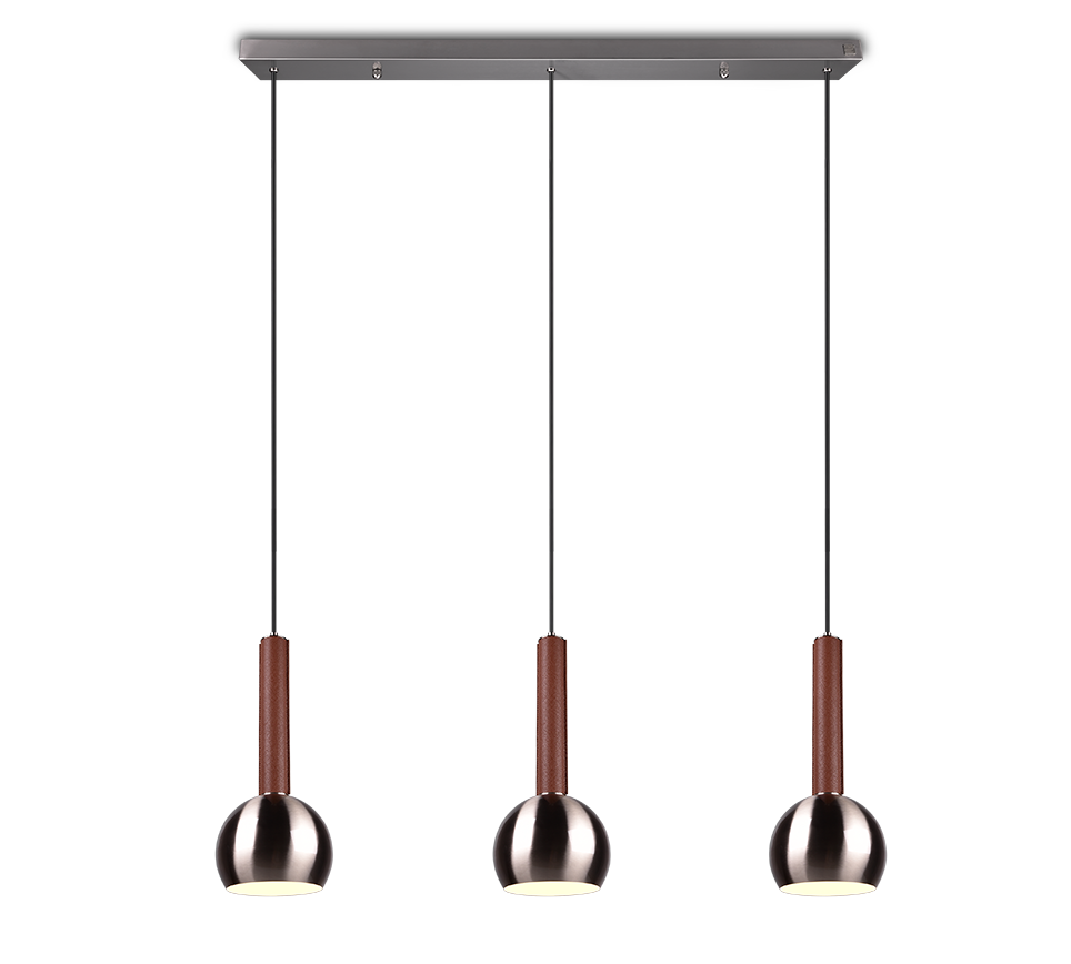 Ciliana pendant 3-pc 100 cm E27 brushed steel/brown — 316300307