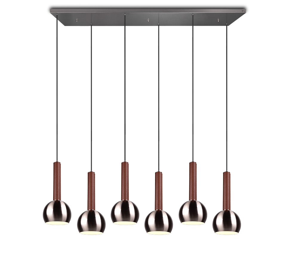Ciliana pendant 6-pc E27 brushed steel/brown — 316300607