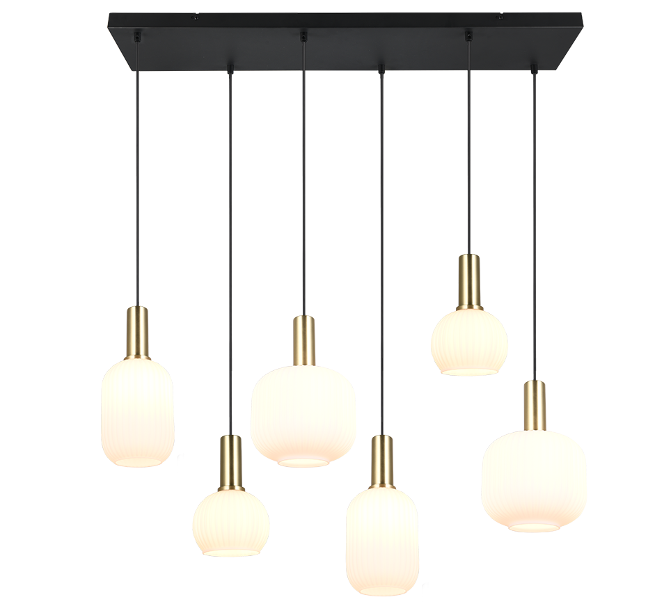 Diva pendant 6-pc E27 matt brass/white — 319800608