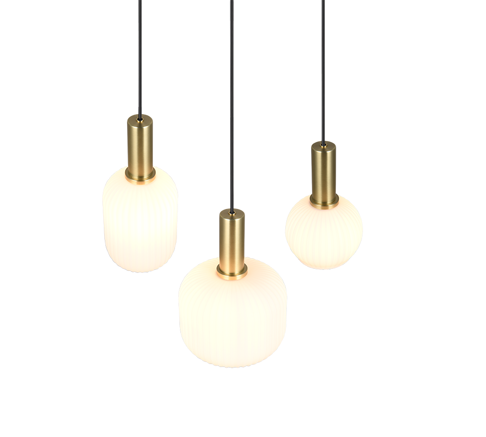 Diva pendant 3-pc E27 matt brass/white — 319830308