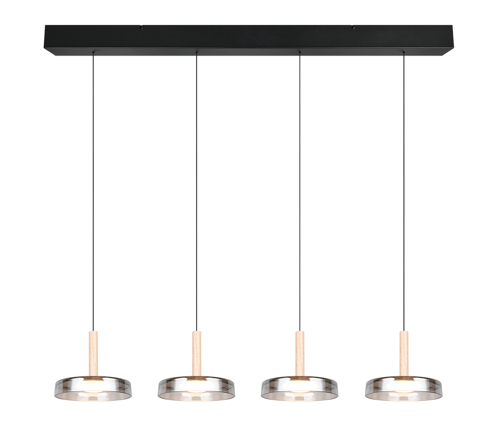 Celeste LED pendant 4-pc matt black/chrome plated/wood — 354910432