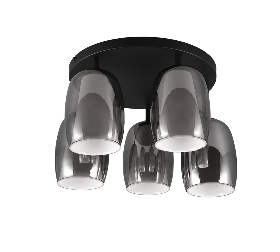 Barret ceiling lamp 5-pc E14 matt black/smoke — 617500554