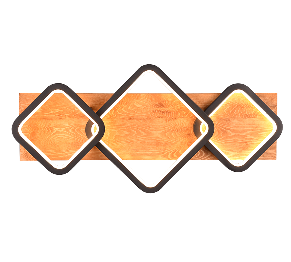 Rama LED ceiling lamp 3-pc matt black/wood — 643210332