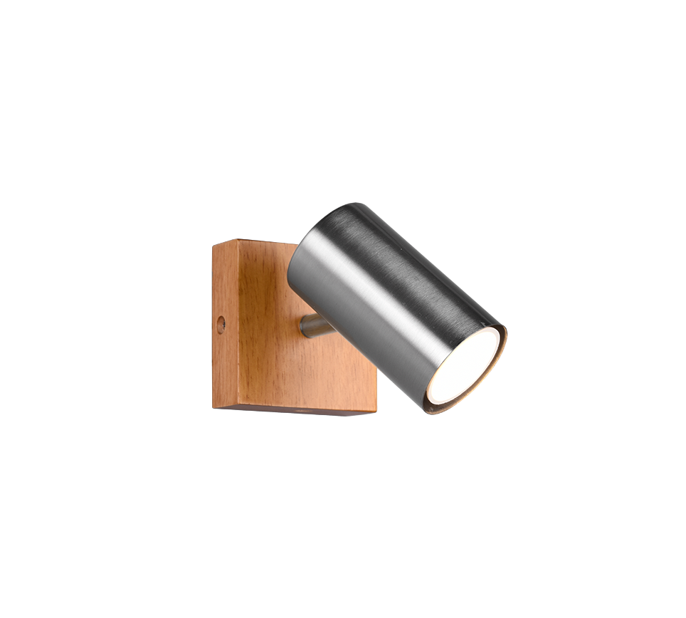 Marley spotlight 1-pc GU10 brushed steel/wood — 812400107
