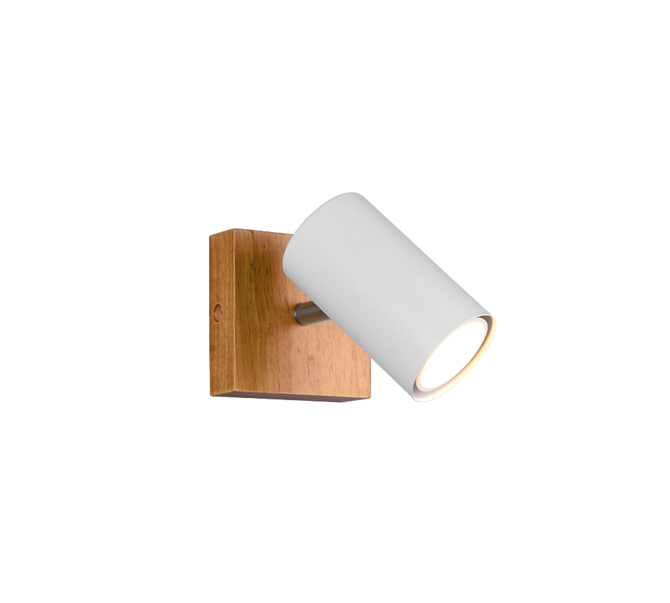 Marley spotlight 1-pc GU10 matt white/wood — 812400131