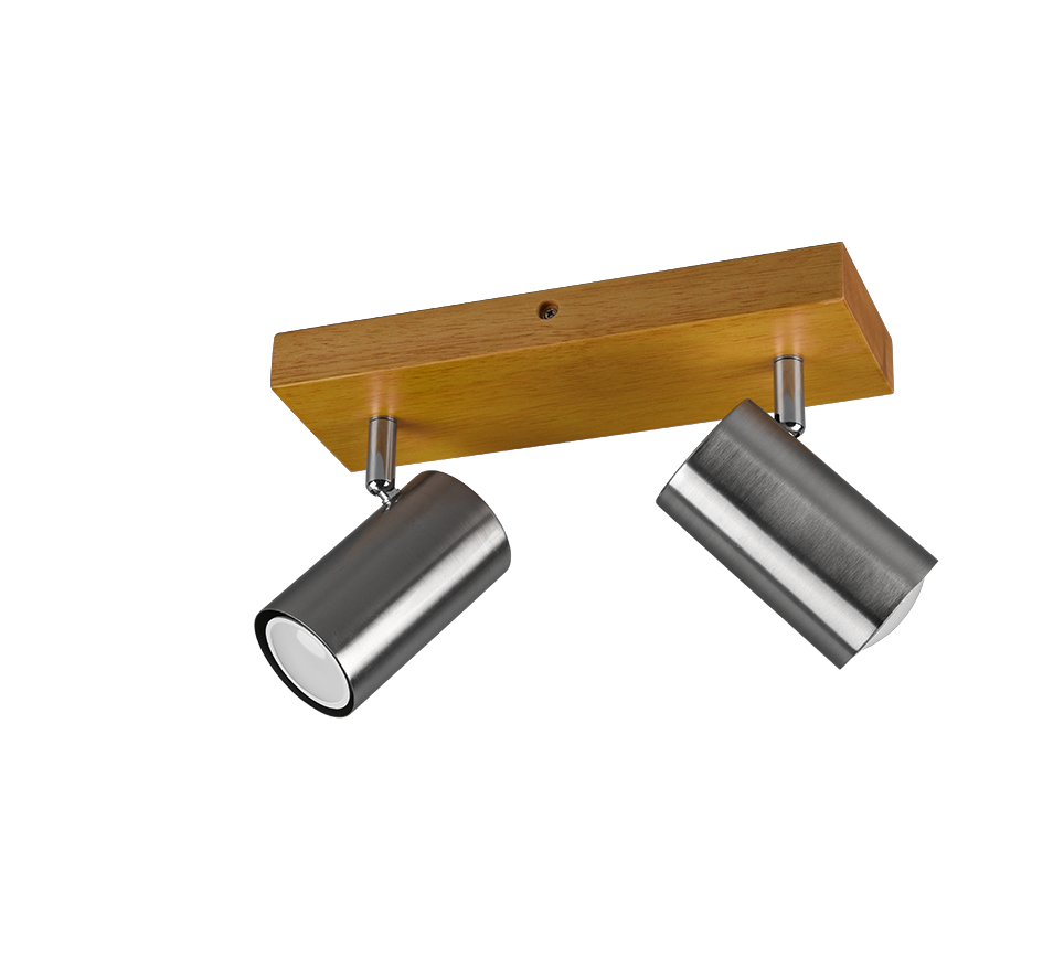 Marley spotlight 2-pc GU10 brushed steel/wood — 812400207