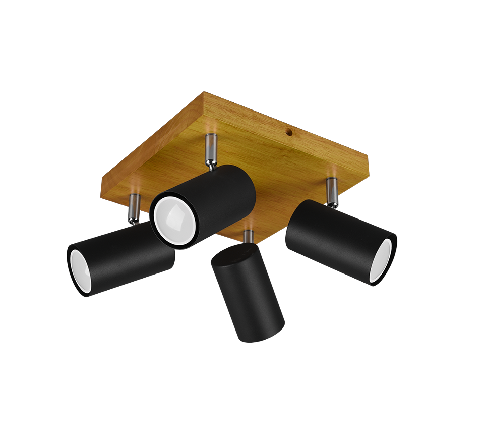Marley spotlight 4-pc GU10 matt black/wood — 812400432