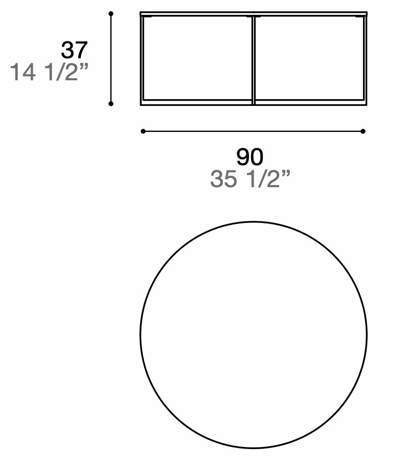 Manufacturer technical drawing for MOCA90; line illustration, not a product photograph.