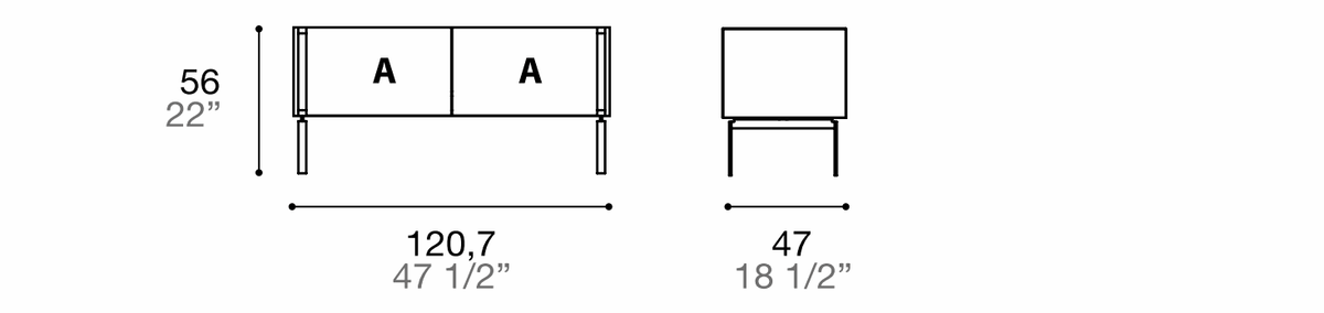 Manufacturer dimensioned technical diagram of Alf DaFrè Da-do giorno PSD514. Diagram is not a finish photograph.