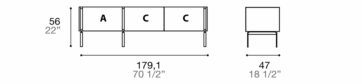 Manufacturer dimensioned technical diagram of Alf DaFrè Da-do giorno PSD532. Diagram is not a finish photograph.