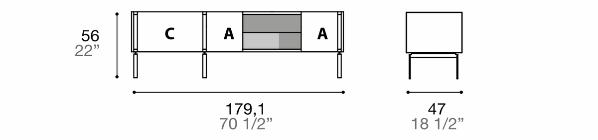 Manufacturer dimensioned technical diagram of Alf DaFrè Da-do giorno PSD539. Diagram is not a finish photograph.