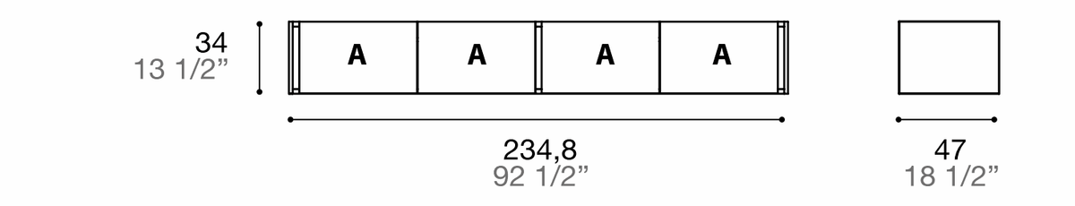 Manufacturer dimensioned technical diagram of Alf DaFrè Da-do giorno PSD540. Diagram is not a finish photograph.