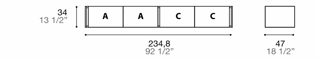 Manufacturer dimensioned technical diagram of Alf DaFrè Da-do giorno PSD542. Diagram is not a finish photograph.