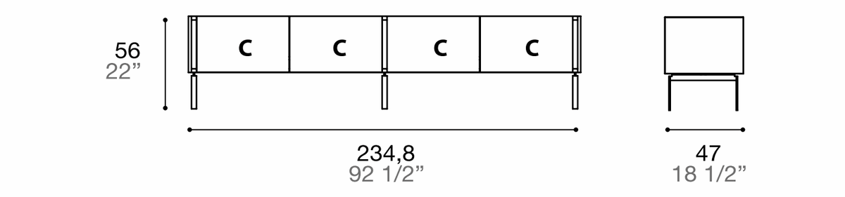 Manufacturer dimensioned technical diagram of Alf DaFrè Da-do giorno PSD547. Diagram is not a finish photograph.