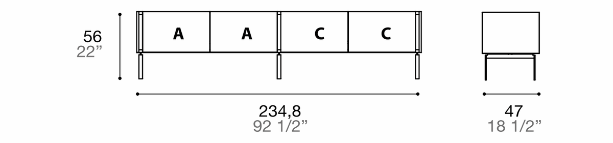 Manufacturer dimensioned technical diagram of Alf DaFrè Da-do giorno PSD548. Diagram is not a finish photograph.