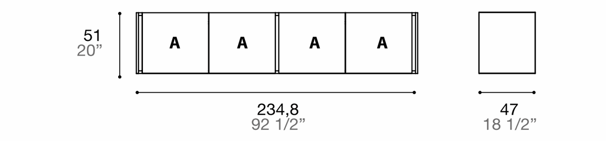 Manufacturer dimensioned technical diagram of Alf DaFrè Da-do giorno PSD561. Diagram is not a finish photograph.
