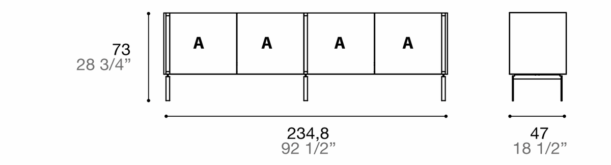 Manufacturer dimensioned technical diagram of Alf DaFrè Da-do giorno PSD563. Diagram is not a finish photograph.