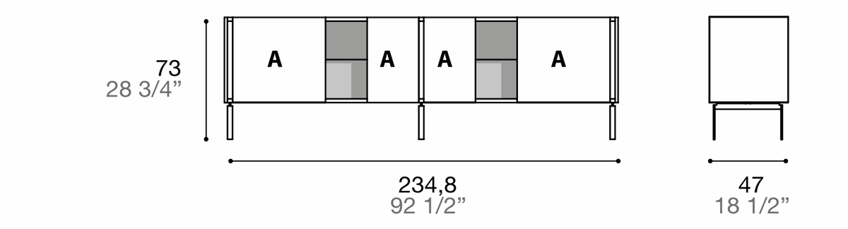 Manufacturer dimensioned technical diagram of Alf DaFrè Da-do giorno PSD572. Diagram is not a finish photograph.