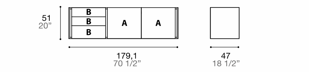 Manufacturer dimensioned technical diagram of Alf DaFrè Da-do giorno PSD579. Diagram is not a finish photograph.