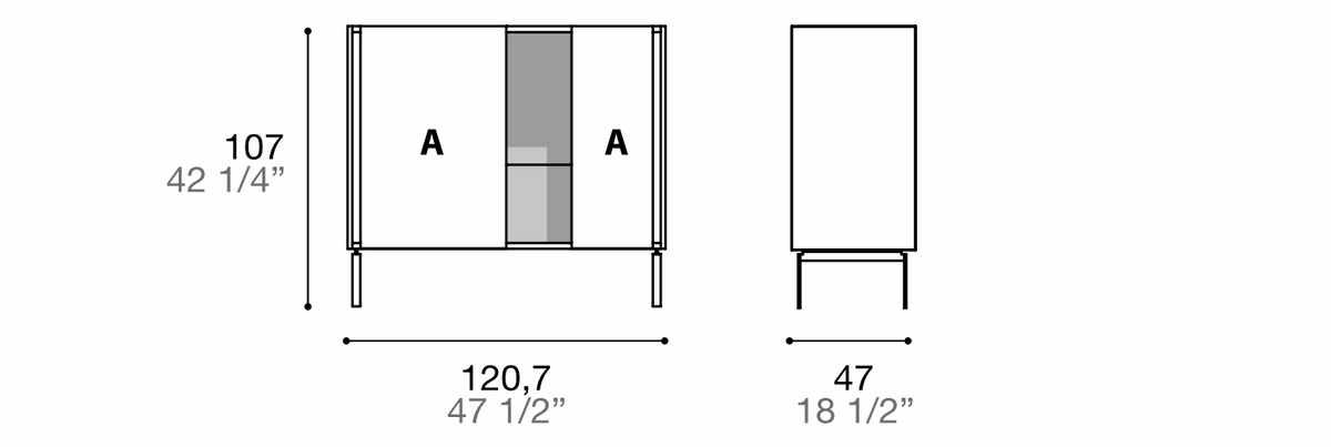 Manufacturer dimensioned technical diagram of Alf DaFrè Da-do giorno PSD589. Diagram is not a finish photograph.