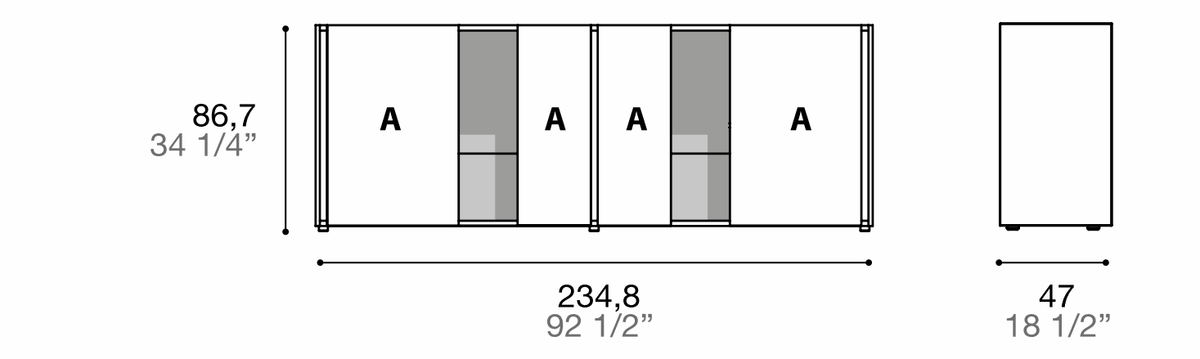 Manufacturer dimensioned technical diagram of Alf DaFrè Da-do giorno PSD592. Diagram is not a finish photograph.