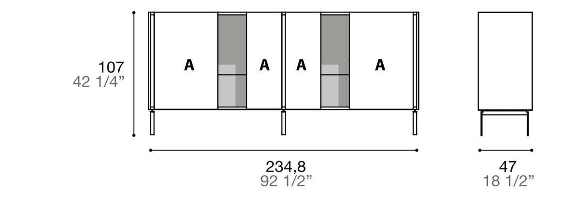 Manufacturer dimensioned technical diagram of Alf DaFrè Da-do giorno PSD593. Diagram is not a finish photograph.