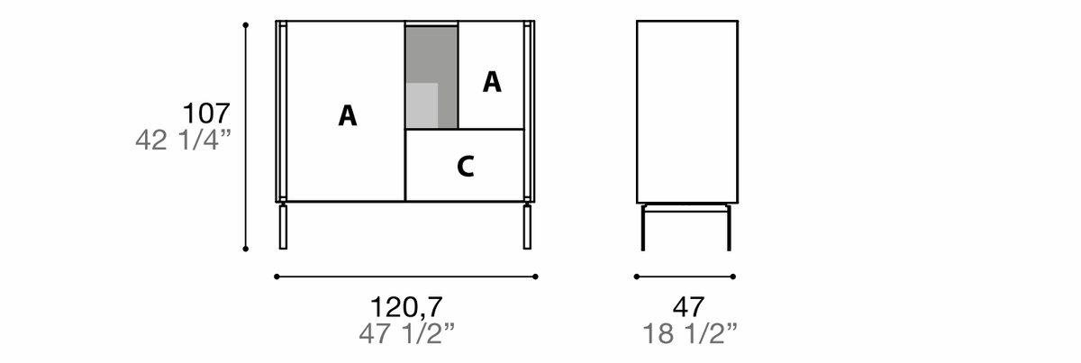 Manufacturer dimensioned technical diagram of Alf DaFrè Da-do giorno PSD595. Diagram is not a finish photograph.