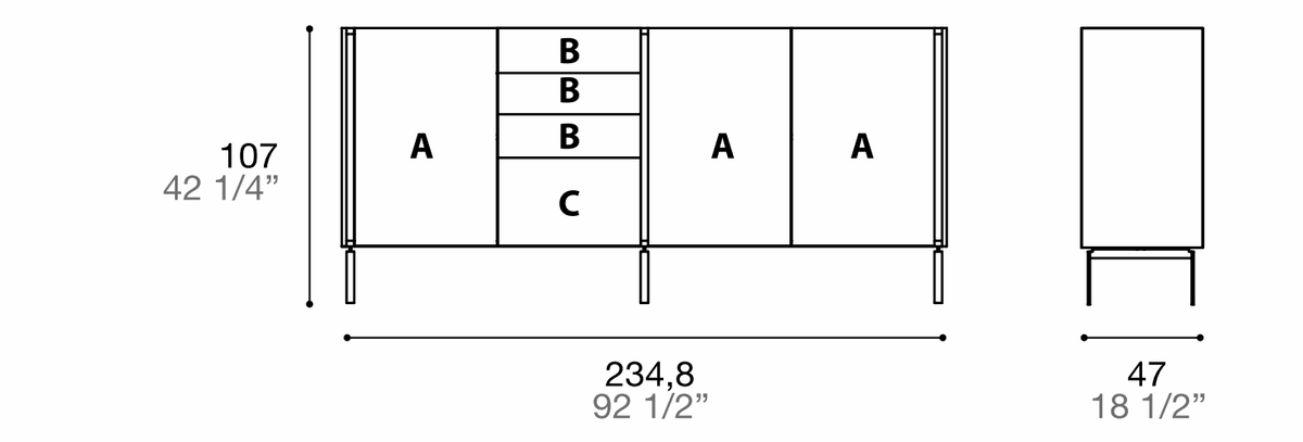 Manufacturer dimensioned technical diagram of Alf DaFrè Da-do giorno PSD603. Diagram is not a finish photograph.