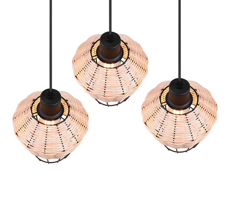Borka pendant 3-pc E27 natural color/rattan — R31263336