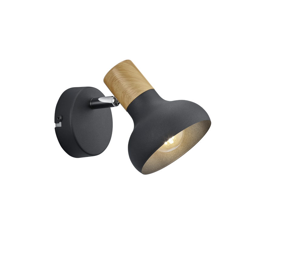 Latika spotlight 1-pc E14 matt black/wood — R81521032