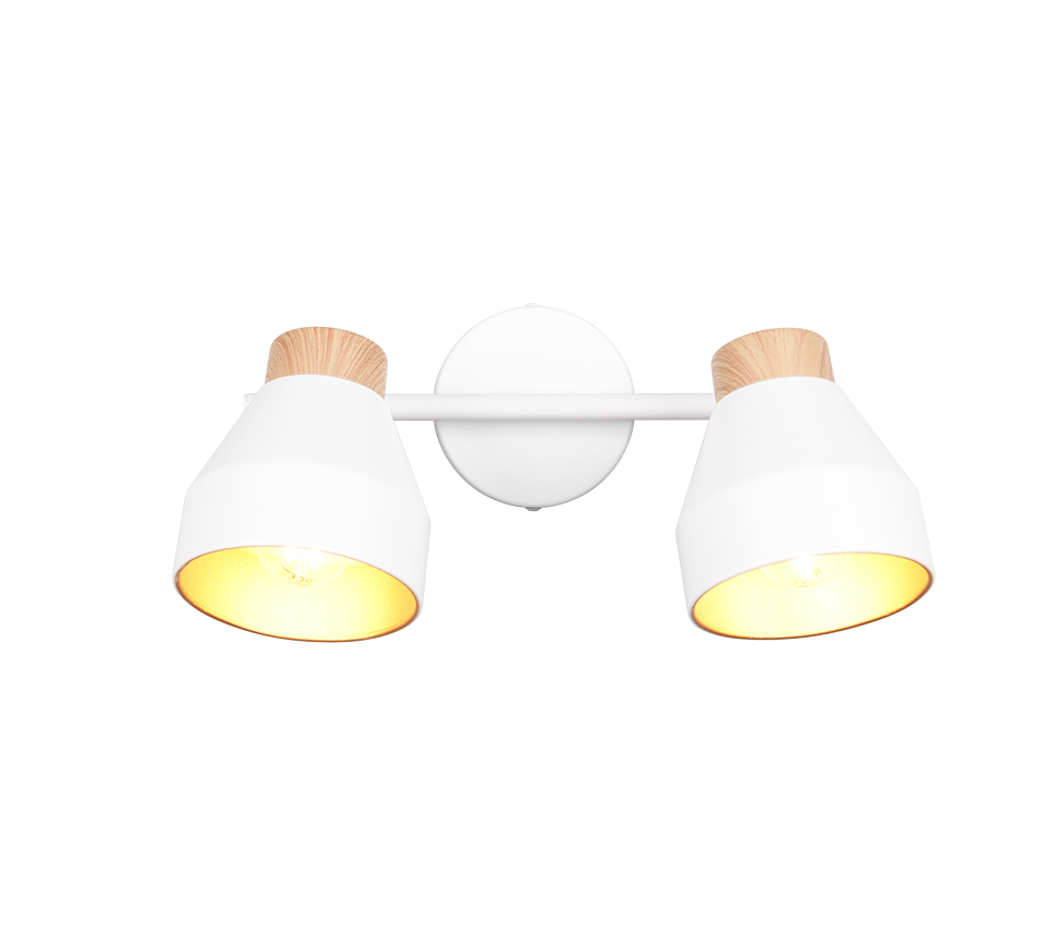 Valentin spot 2-pc E14 matt white/gold/wood — R81922031