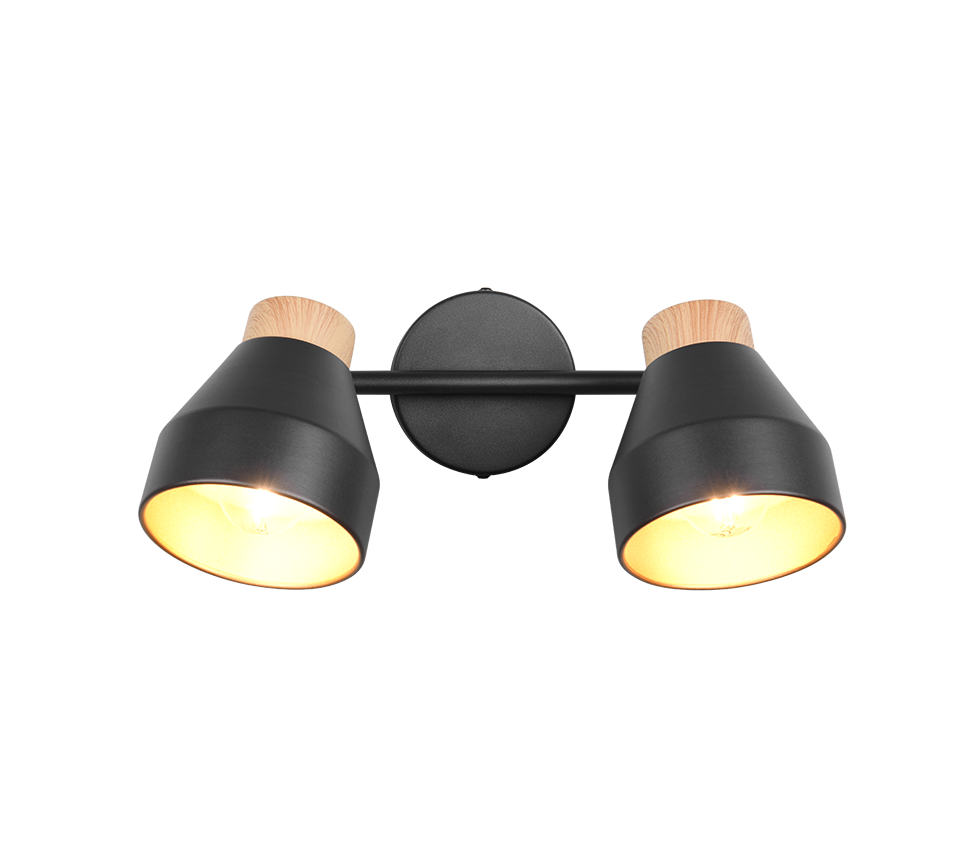 Valentin spot 2-pc E14 matt black/gold/wood — R81922032