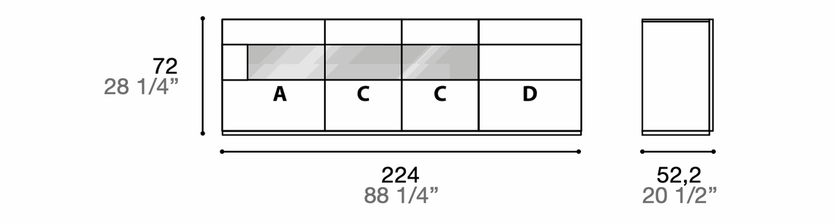 Manufacturer technical diagram of Alf DaFrè Metropolis PSC559. Diagram shows this composition, not a finish photograph.