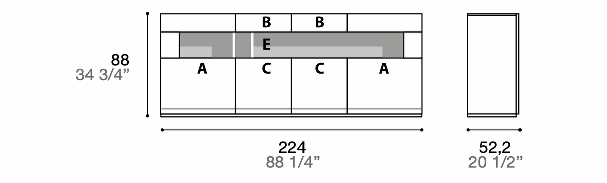 Manufacturer technical diagram of Alf DaFrè Metropolis PSC561. Diagram shows this composition, not a finish photograph.