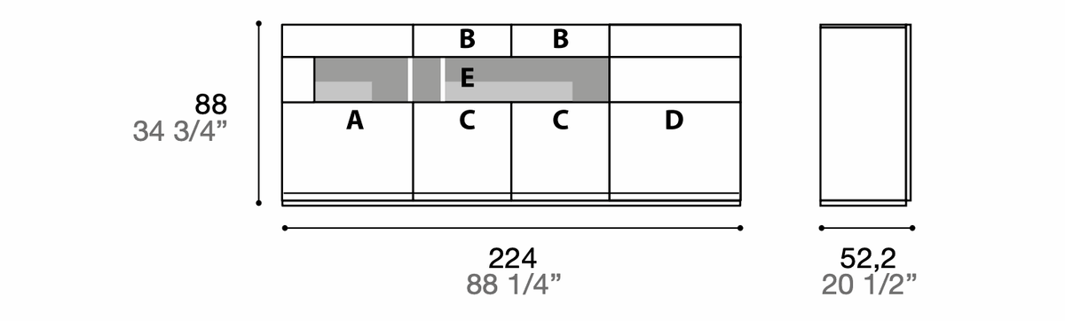 Manufacturer technical diagram of Alf DaFrè Metropolis PSC562. Diagram shows this composition, not a finish photograph.