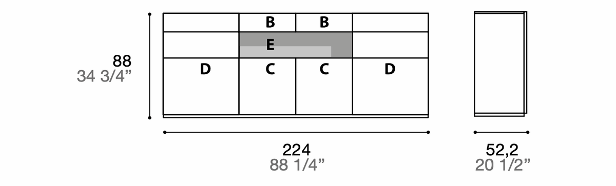 Manufacturer technical diagram of Alf DaFrè Metropolis PSC563. Diagram shows this composition, not a finish photograph.