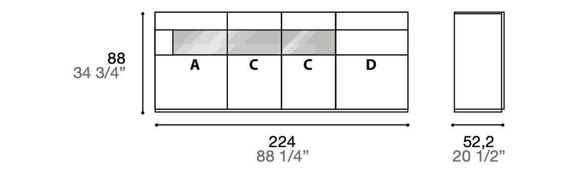 Manufacturer technical diagram of Alf DaFrè Metropolis PSC566. Diagram shows this composition, not a finish photograph.