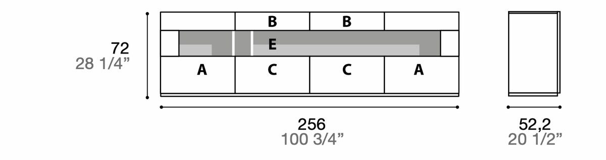 Manufacturer technical diagram of Alf DaFrè Metropolis PSC568. Diagram shows this composition, not a finish photograph.
