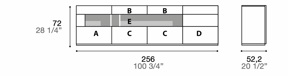 Manufacturer technical diagram of Alf DaFrè Metropolis PSC569. Diagram shows this composition, not a finish photograph.