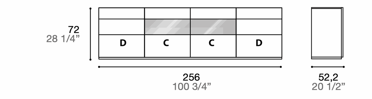 Manufacturer technical diagram of Alf DaFrè Metropolis PSC574. Diagram shows this composition, not a finish photograph.