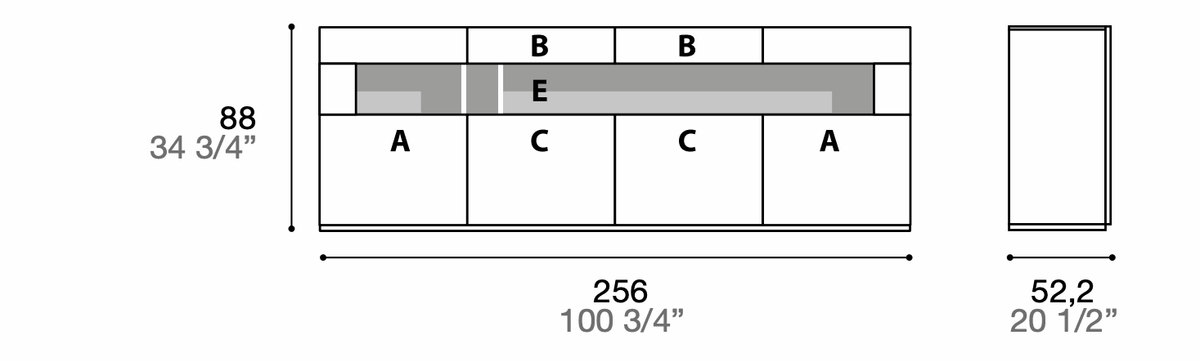 Manufacturer technical diagram of Alf DaFrè Metropolis PSC575. Diagram shows this composition, not a finish photograph.