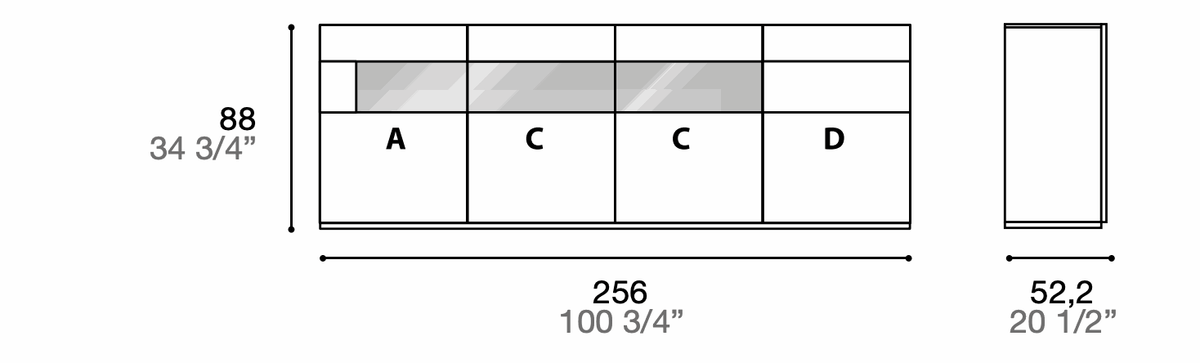 Manufacturer technical diagram of Alf DaFrè Metropolis PSC580. Diagram shows this composition, not a finish photograph.