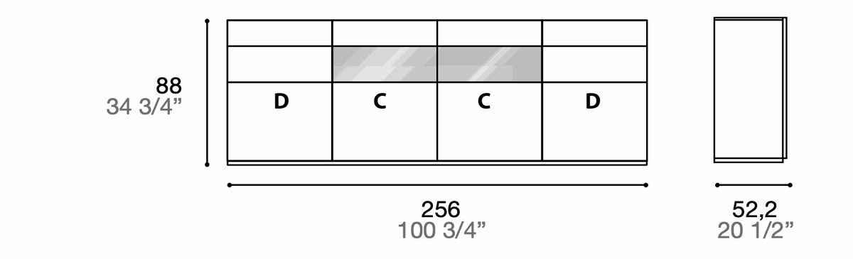 Manufacturer technical diagram of Alf DaFrè Metropolis PSC581. Diagram shows this composition, not a finish photograph.