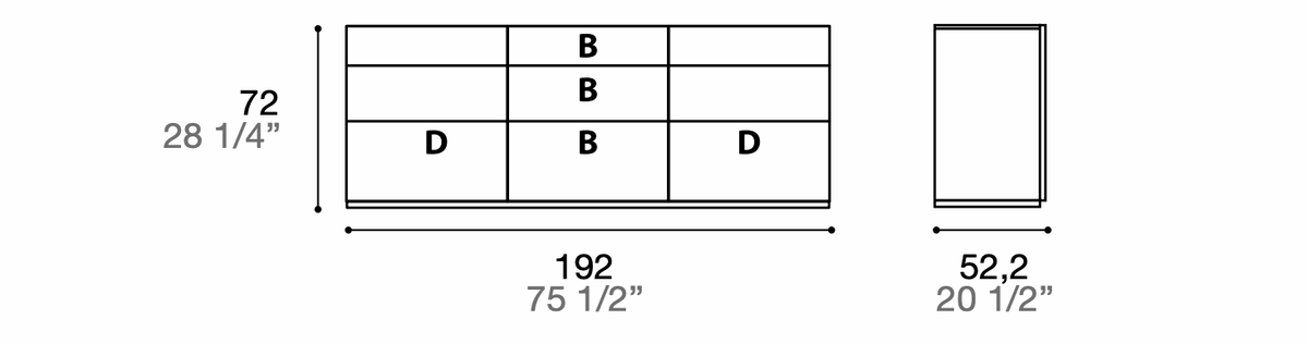 Manufacturer technical diagram of Alf DaFrè Metropolis PSC583. Diagram shows this composition, not a finish photograph.