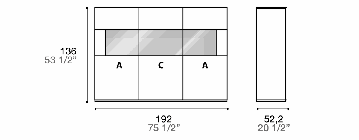 Manufacturer technical diagram of Alf DaFrè Metropolis PSV064. Diagram shows this composition, not a finish photograph.
