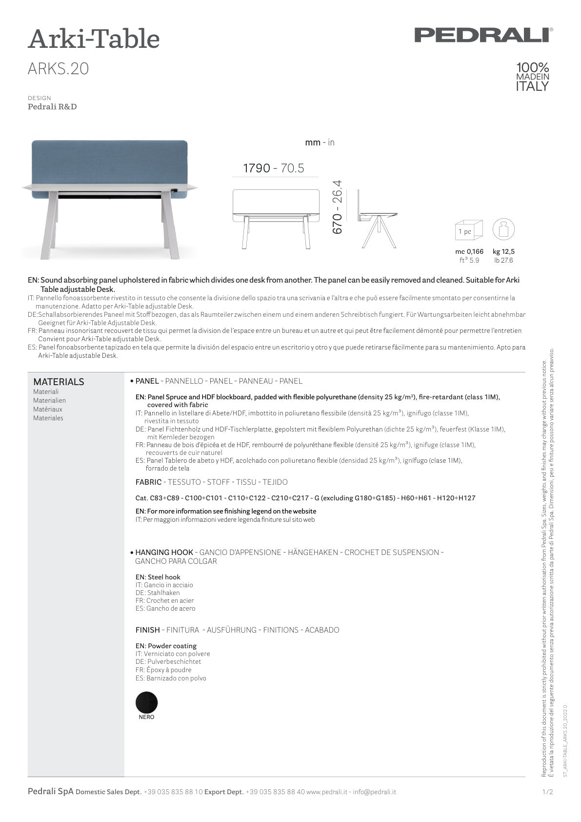 Pedrali Accessory ARKI-TABLE Adj Desk Screen ARKS.20 — image 2