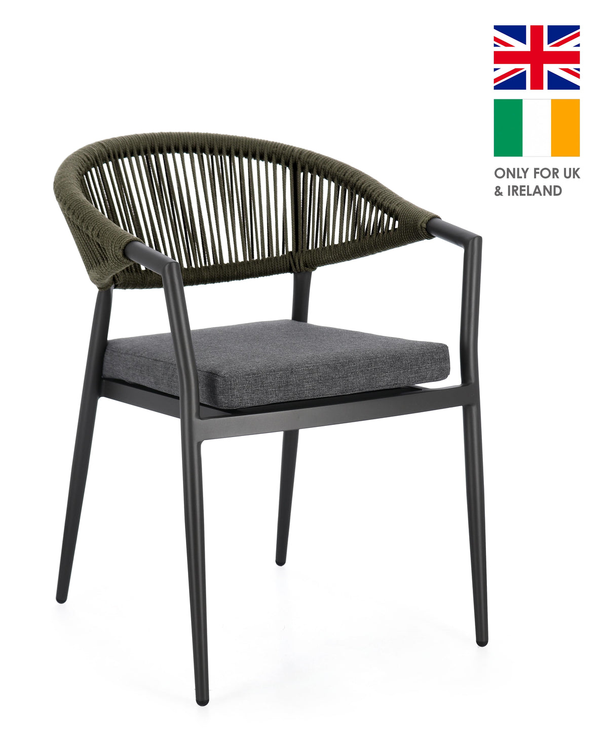 Bizzotto Millor charcoal and green armchair 0666166, supplier UK specification, grey cushion