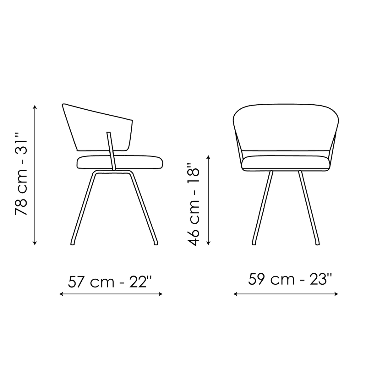 Bonaldo Bahia Chair — manufacturer model and dimension drawing