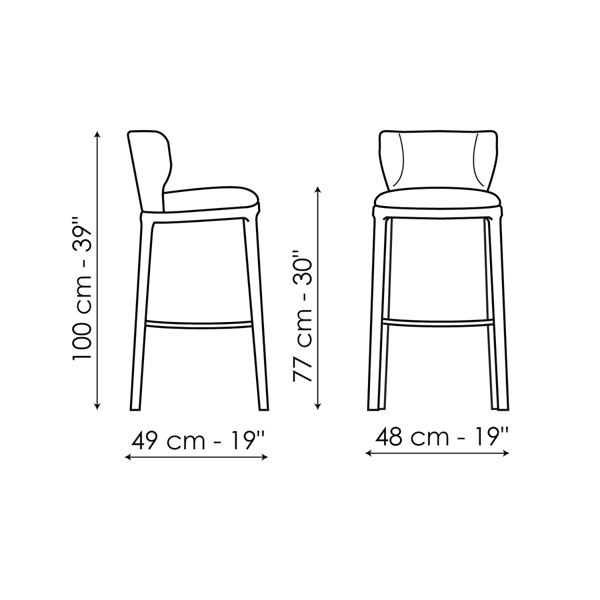 Bonaldo Joy too H 77 Stool — manufacturer model and dimension drawing